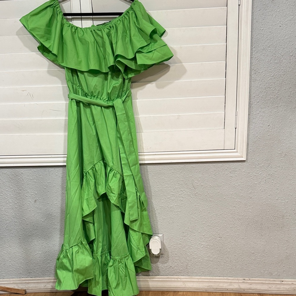 Vibrant Green Asymmetrical Ruffle Dress